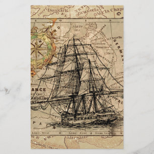 Carte ancienne de la France générale et navire