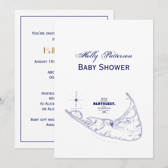 Carte ancienne de l'île de Nantucket MA Bleu marin (Devant / Derrière)