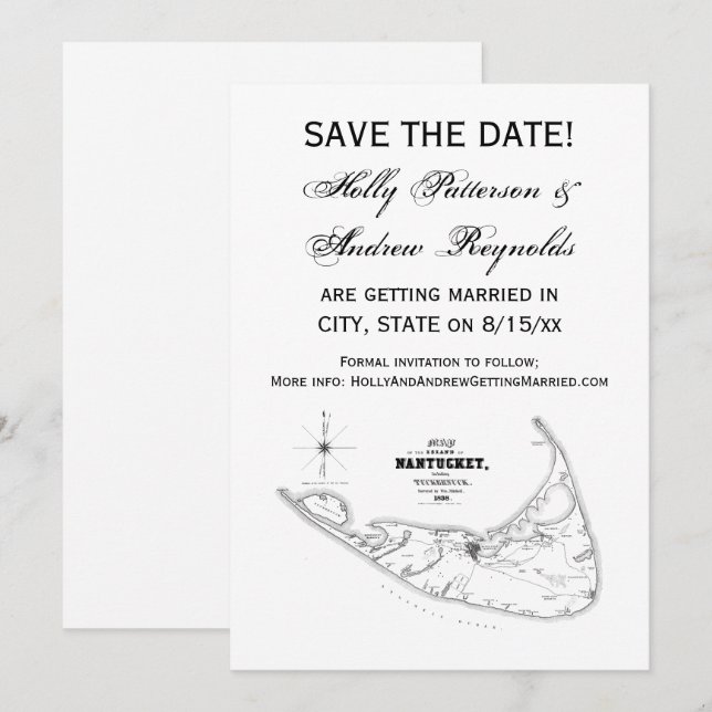 Carte ancienne de l'île de Nantucket MA Noir (Devant / Derrière)