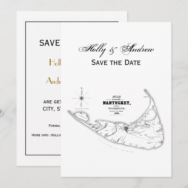 Carte ancienne de l'île de Nantucket MA Noir (Devant / Derrière)