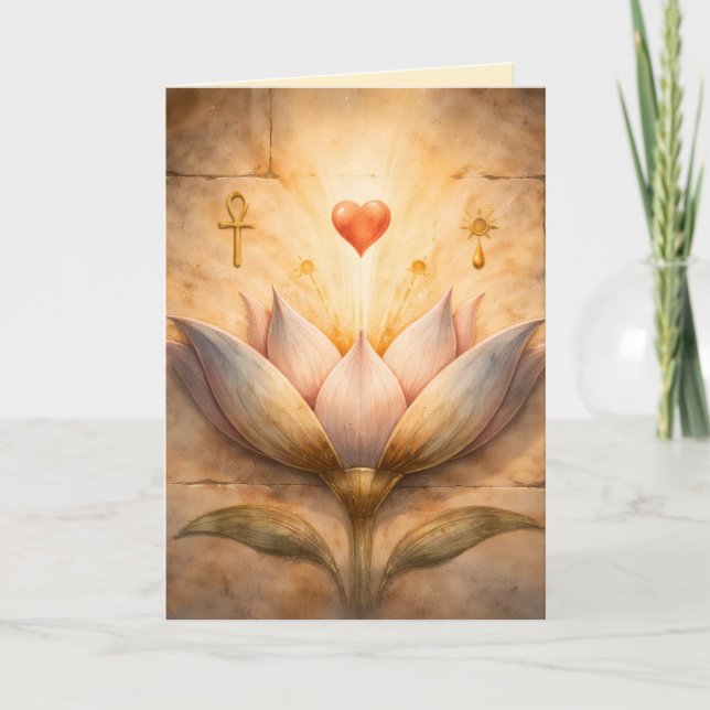 Carte Ancient Egyptian Lotus Valentine Watercolor Art (Devant)