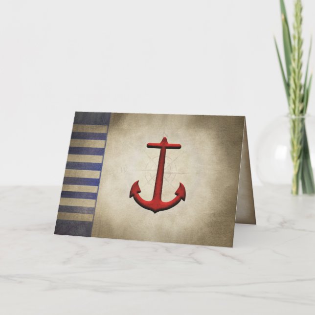 Carte Ancrage nautique rouge pensant à vous (Devant)