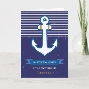 Carte Ancre de 3e année Anniversaire Mariage nautique
