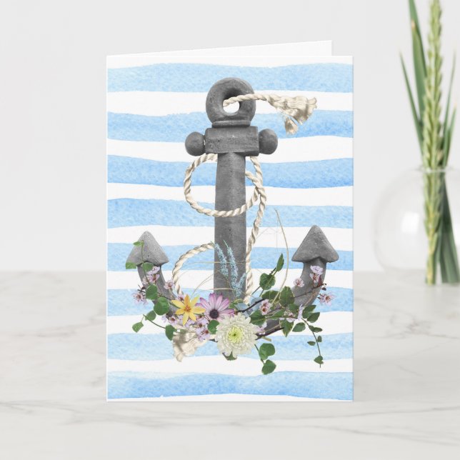 Carte ancre nautique et bouquet floral (Devant)