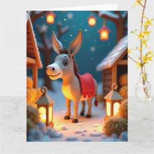 Carte Âne doux dans la crèche neigeuse Scène de Noël