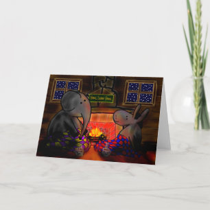 Carte âne et éléphant par le feu