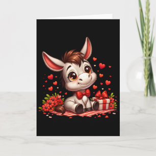 Carte Âne Saint-Valentin Cœurs Animal de la ferme 