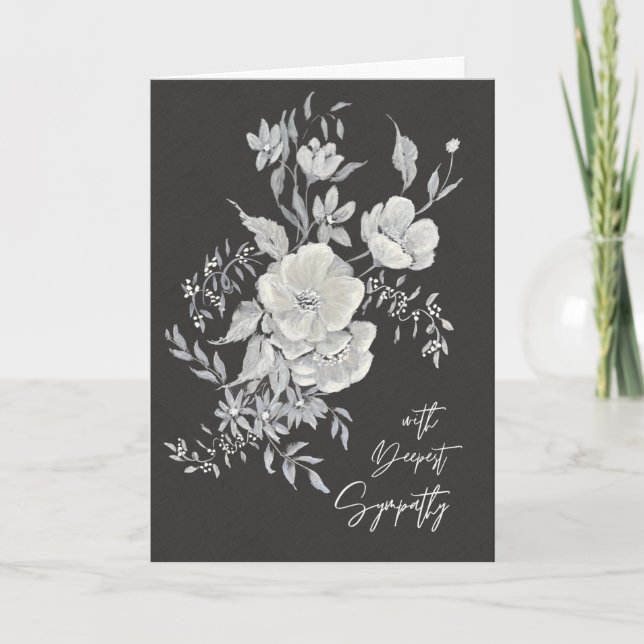 Carte Anémones blanches Élégante florale noire et ivoire (Devant)