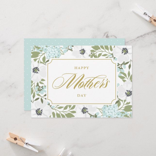 Carte Anémones Bleu Floral Bonne fête des mères (Devant/Arrière en situation)