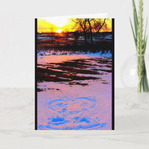 Carte Ange de neige au coucher du soleil pensant à vous