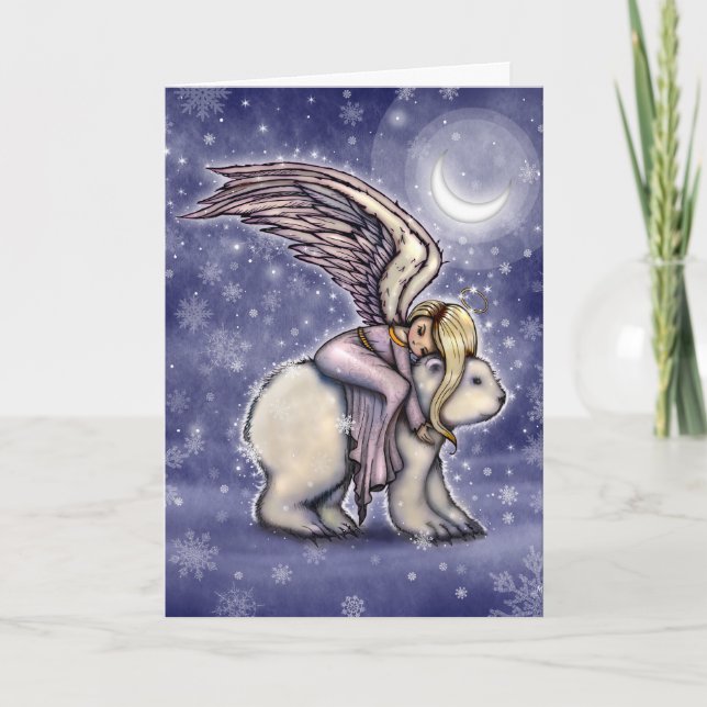 Carte Ange montant l'art de Noël de l'ours polaire (Devant)
