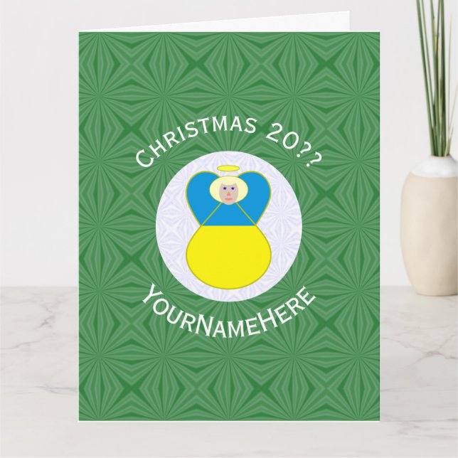 Carte Ange ukrainien drapeau de Noël personnalisé (Devant)