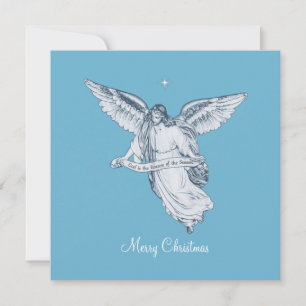 Carte Ange Vintage de Noël avec message bleu clair