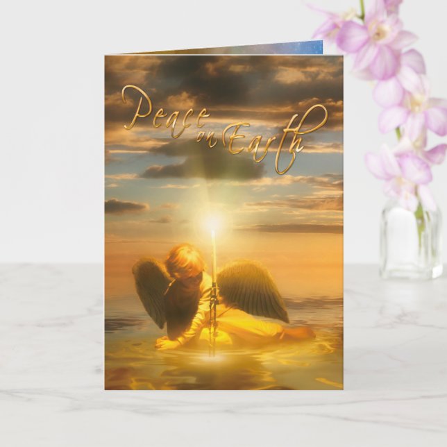 Carte Angel Boy Noël "PAIX SUR TERRE" (Orchidée)