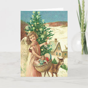 Carte Angel bringing Christmas poiss and presents