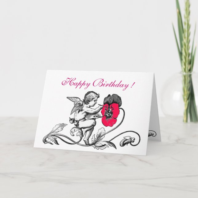 CARTE ANGEL PEINDRE UNE FLEURS ROSE ANNIVERSAIRE (Devant)