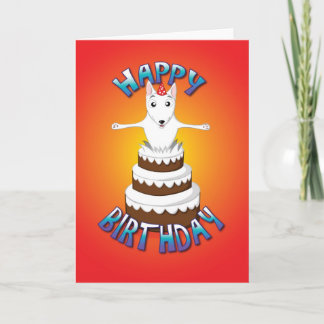 Carte anglais bull terrier - gâteau - joyeux anniversair