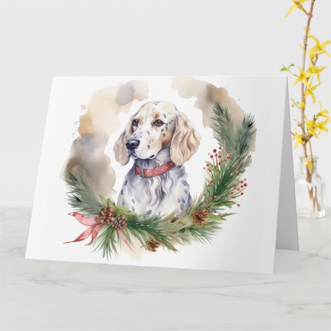 Carte Anglais Setter Christmas Wreath Festive Pup (Fleur jaune)