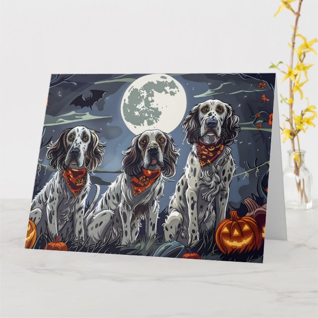 Carte Anglais Setter Halloween Éffrayant (Fleur jaune)