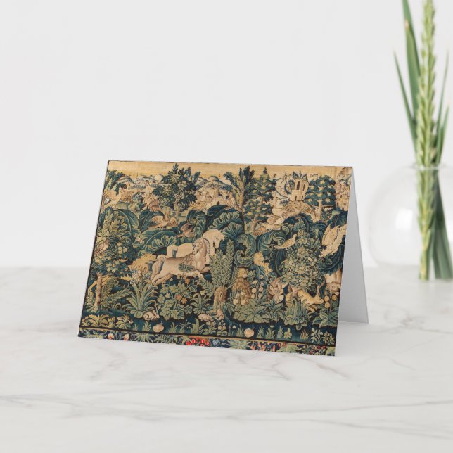Carte ANIMAUX DE FANTAISIE, CHEVAUX, Floral Bleu Vert de (Devant)