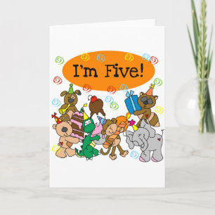 Carte Animaux de fête 5e anniversaire Tshirts et cadeaux