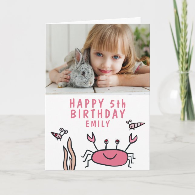 Carte Animaux de la mer rose Crabe Coquille fille Annive (Devant)