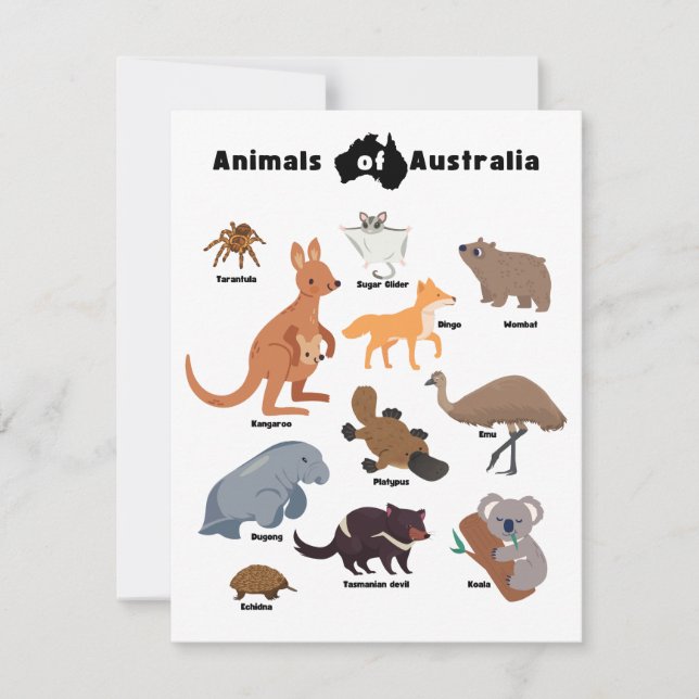 Carte Animaux de l'Australie faune australienne (Devant)