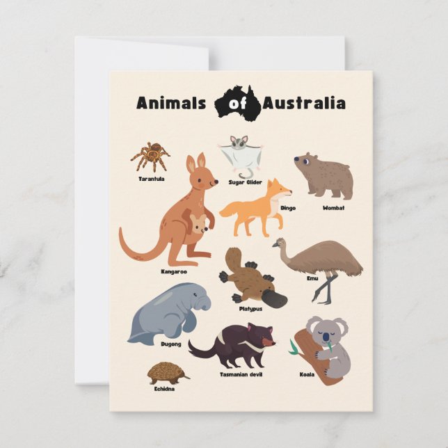 Carte Animaux de l'Australie faune australienne (Devant)