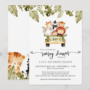 Carte Animaux de Safari Mignons   Baby Shower en Voiture
