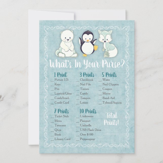 Carte Animaux d'hiver Ce qu'il y a dans votre sac Jeu de (Devant)