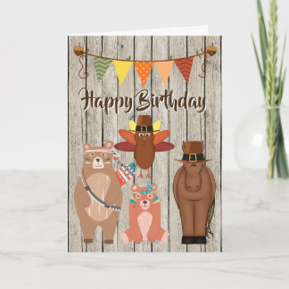 Carte Animaux mignons Thanksgiving Joyeux anniversaire