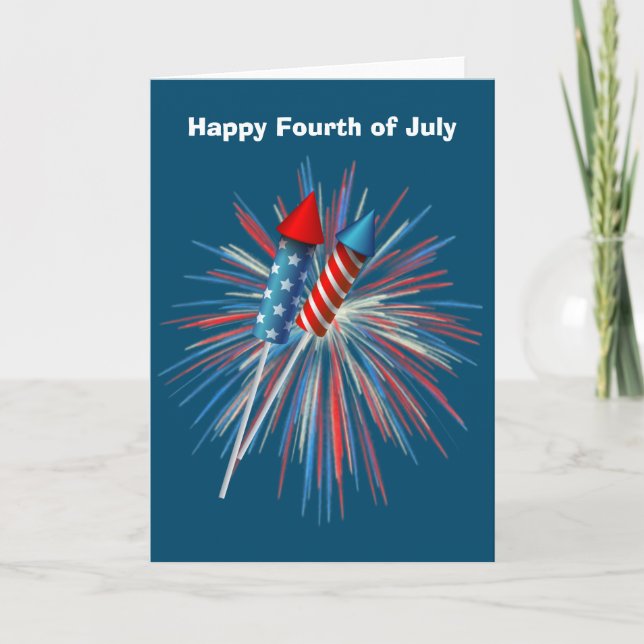 Carte Animé 4 juillet feux d'artifice et fusées (Devant)