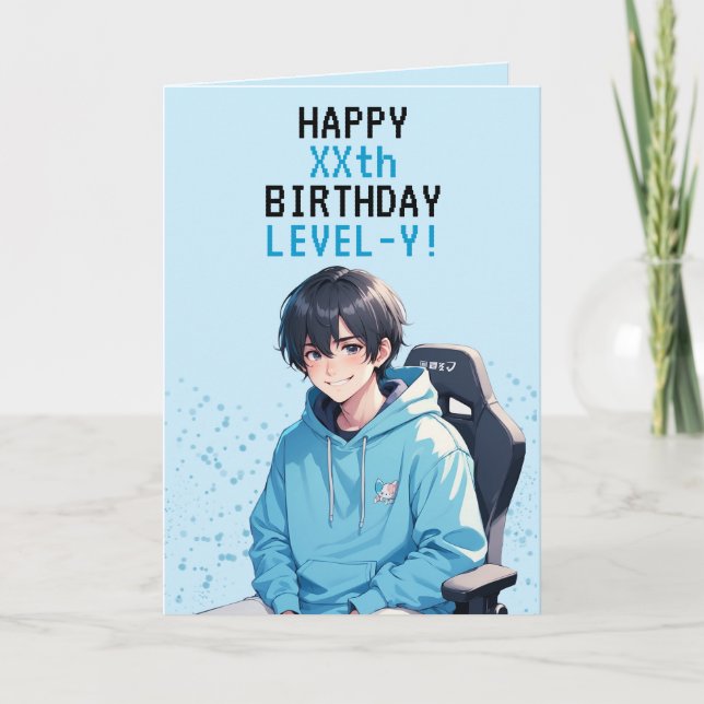 Carte Anime Blue Gamer Personnalisé Anniversaire (Devant)
