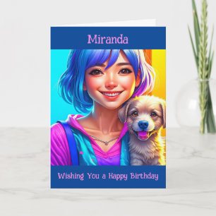 Carte Anime Girl and Puppy Chien Personnalisé Anniversai