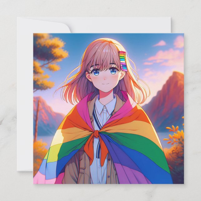 Carte Anime Girl avec LGBTQIA+ Cape (Devant)