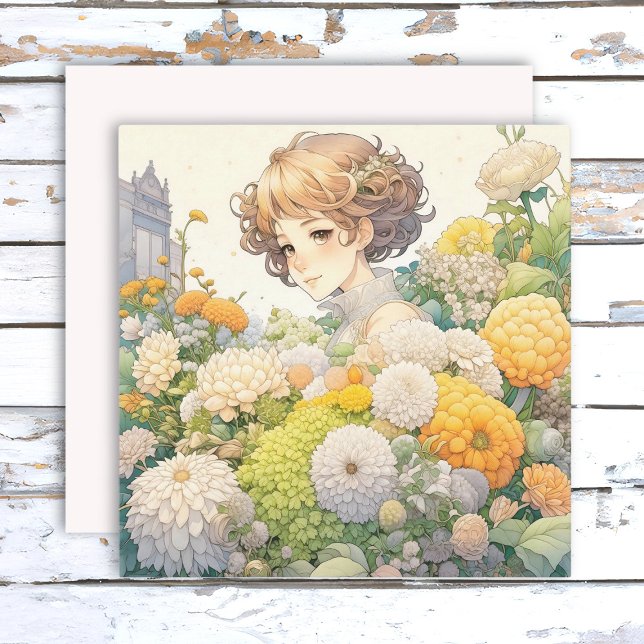 Carte Anime Girl en Fleurs Jaunes Blank (Créateur téléchargé)
