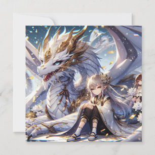Carte Anime Girl et Dragon blanc et or