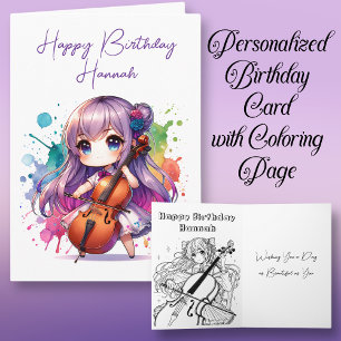 Carte Anime Girl Jouer Cello Personnalisé Anniversaire