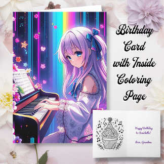 Carte Anime Girl Jouer Piano Personnalisé Anniversaire