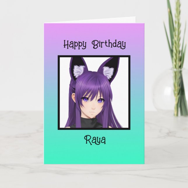Carte Anime Girl Purple Anniversaire Personnalisé (Devant)
