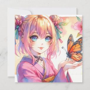 Carte Anime Girl tenant un papillon
