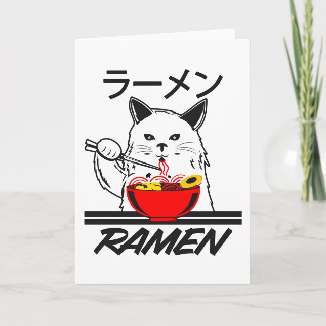 Carte Animé Manga Nouilles Drôle Mignon Japon Otaku Chat (Devant)