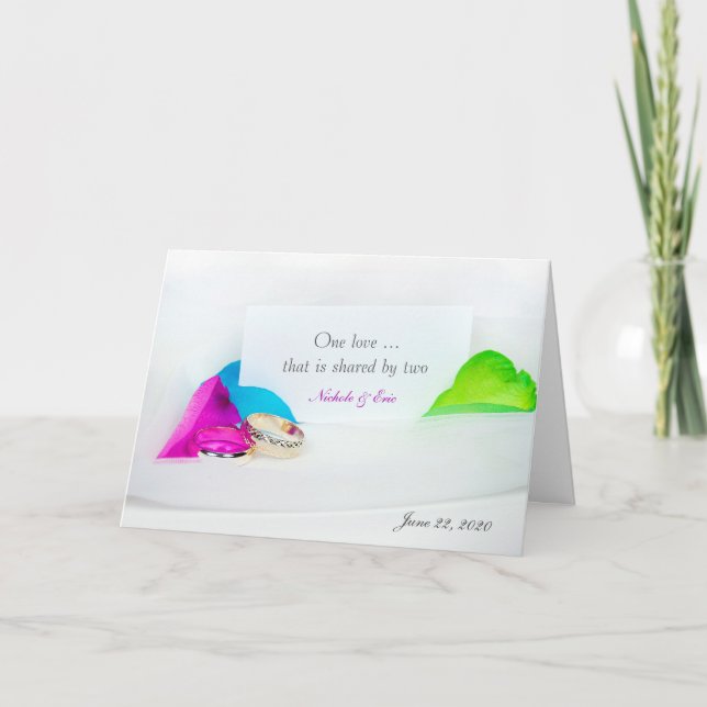 Carte Anneaux mariages et pétales roses (Devant)