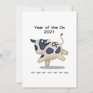 Carte Année de l'Ox Cute Zodiac 2021 Personnalisé