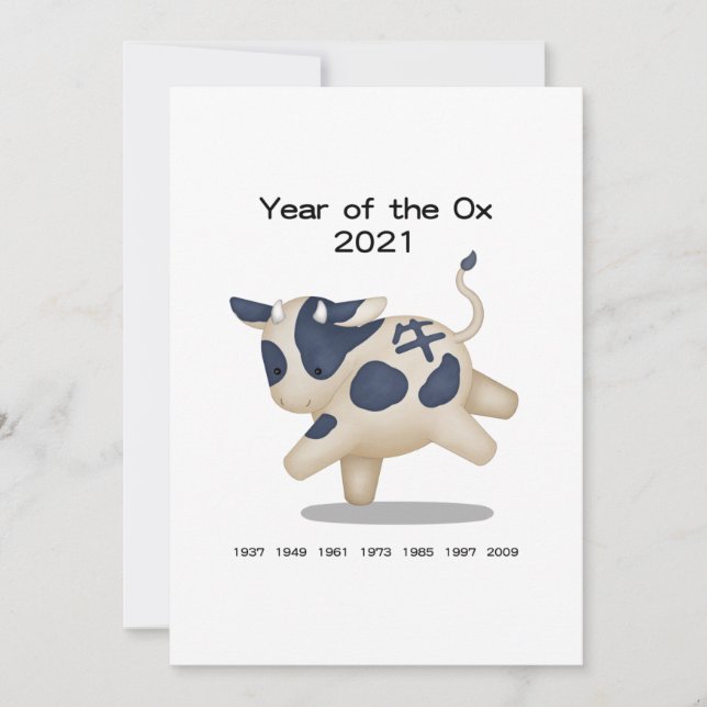 Carte Année de l'Ox Cute Zodiac 2021 Personnalisé (Devant)