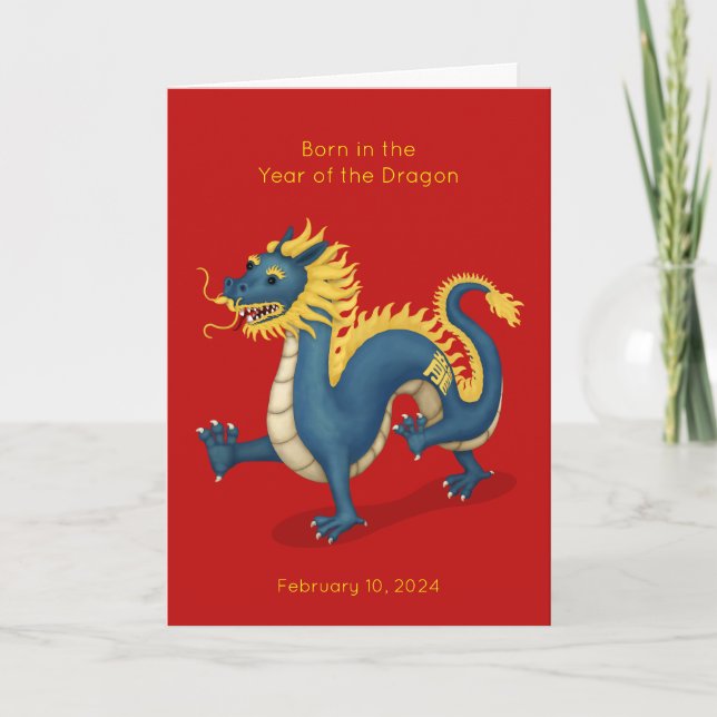 Carte Année de naissance du bébé dragon Annouement (Devant)