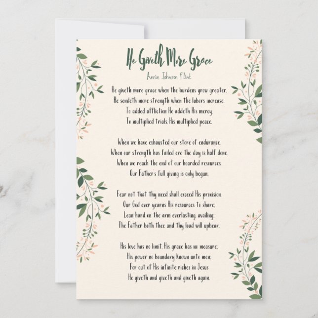 Carte Annie Johnson Flint - "Il donne plus de grâc (Devant)