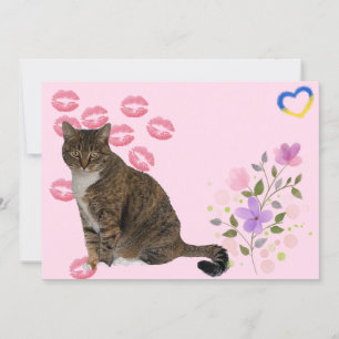 Carte Annie les fleurs et baisers du chat plat
