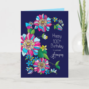 Carte Anniversaire, 100ème, Gras Lumineux & Fleurs Color