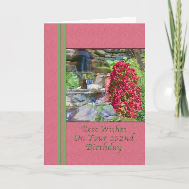 Carte Anniversaire, 102nd, bouganvillée, oiseaux, (Devant)